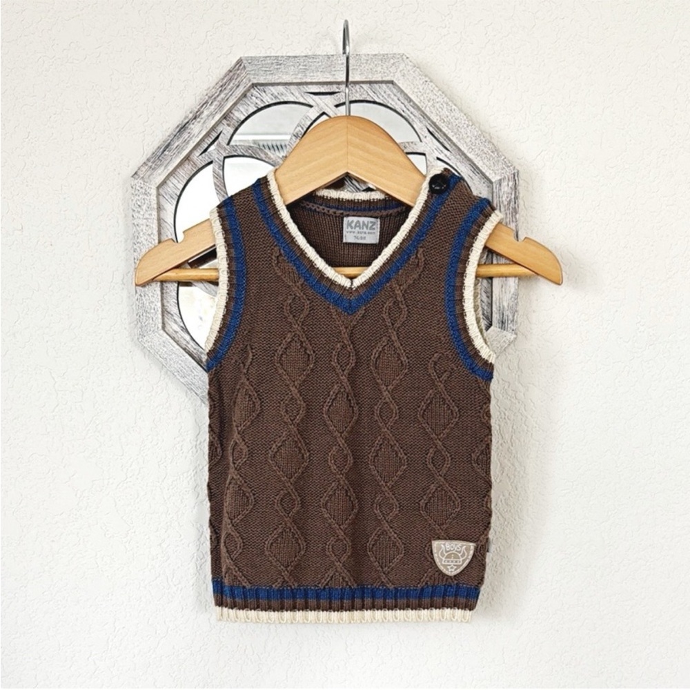 Kanz • Baby Boys 9M Brown Cable Knit V-Neck Preppy Sweater Vest